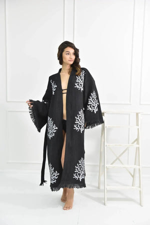 One Size Woman’s Organic Robe Kimono in Black Million Dollar Style
