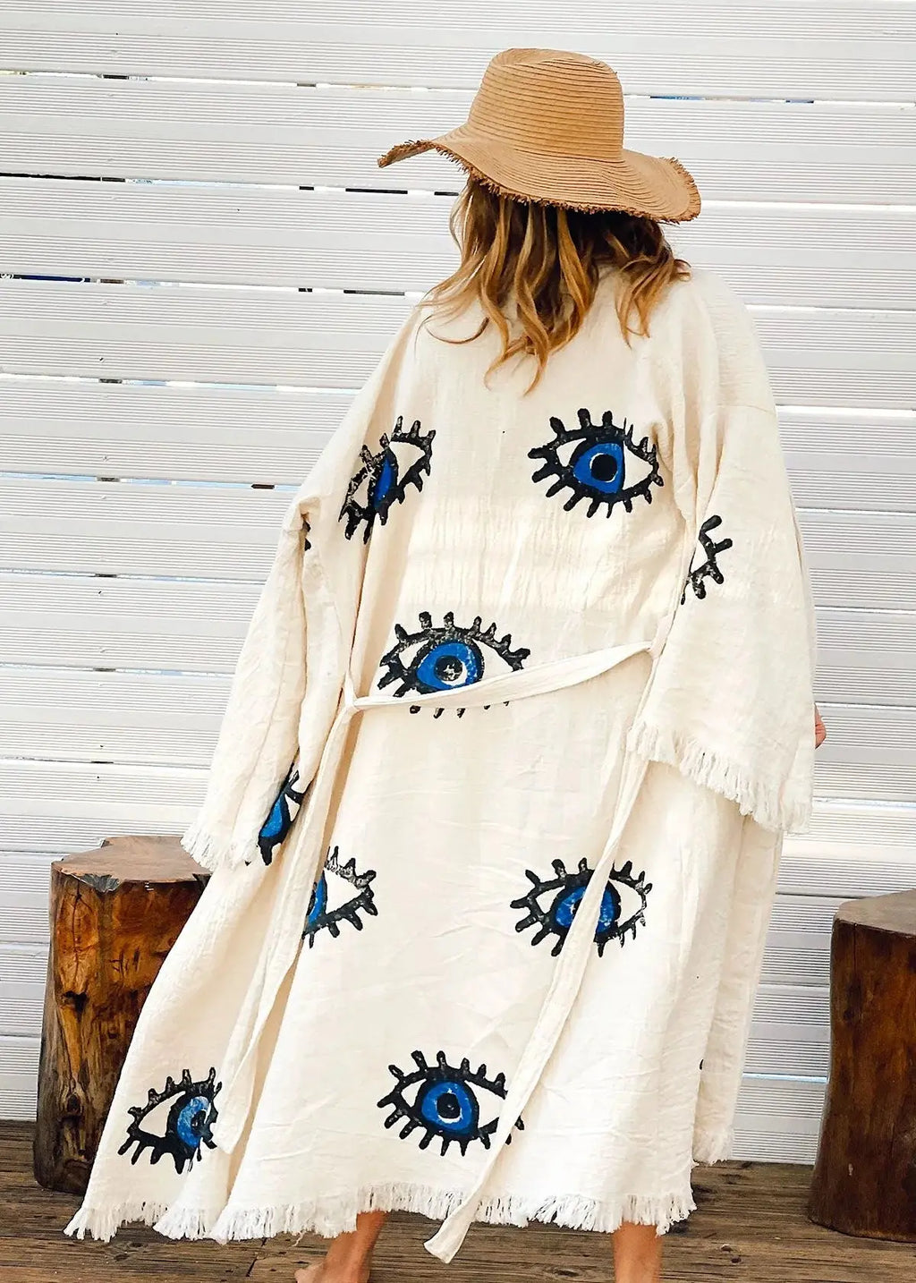 One Size Woman’s Organic Blue Evil Eye Robe Kimono Million Dollar Style